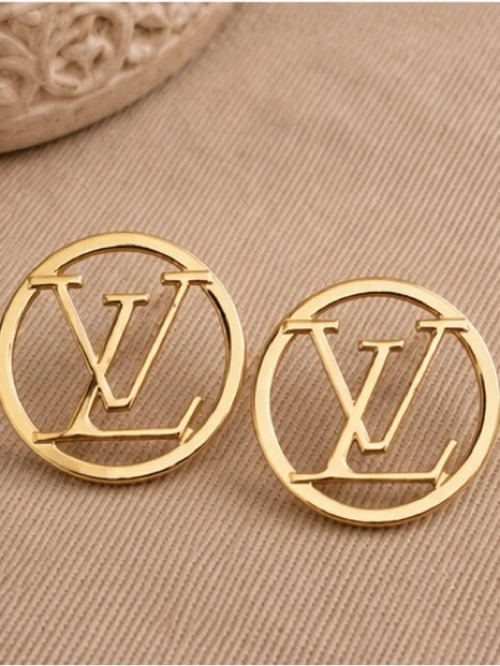 Designer Inspired Gold Open Circle Monogram Statement Stud Earrings